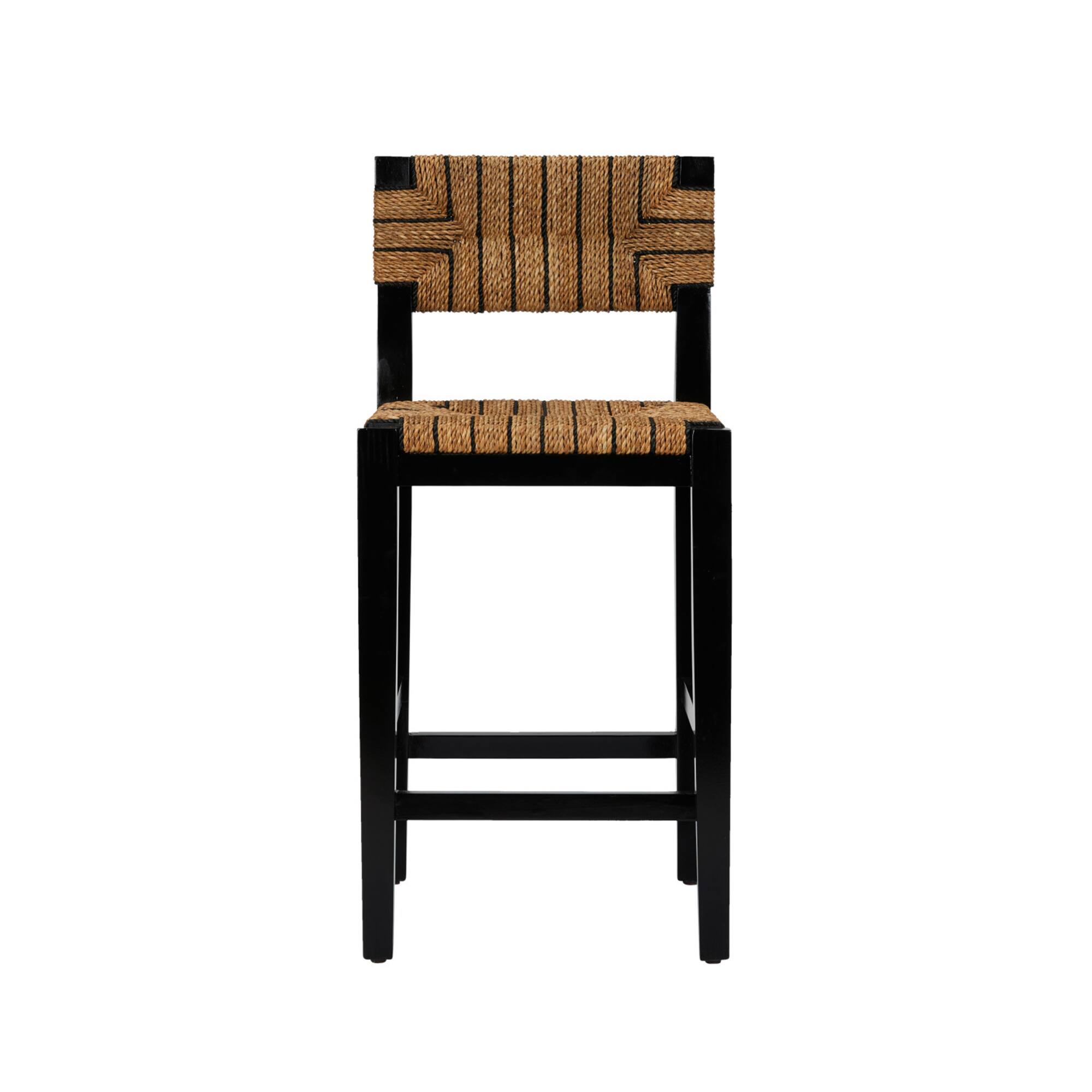 Hello Honey® Willowbrook 3ft. Black Mahogany Solid Wood & Natural Woven Seagrass Rope Stool